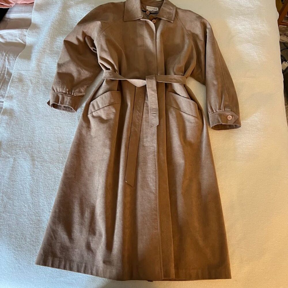Women's Vintage Beige Count Romi Wool Lined Ultrasuede Trench Coat, Size 10